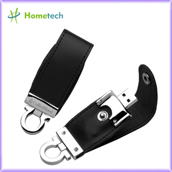 Brown / Black Customized Leather Usb Flash Drives